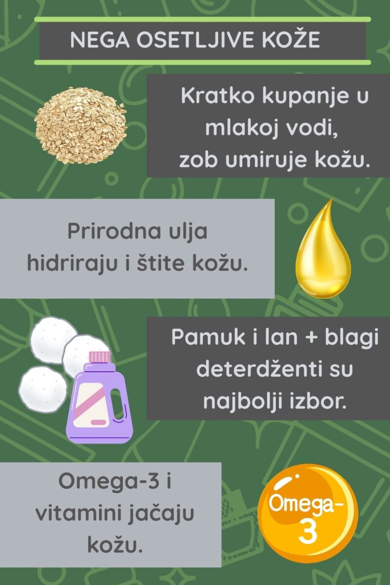 Infografik koji prikazuje načine nege osetljive kože