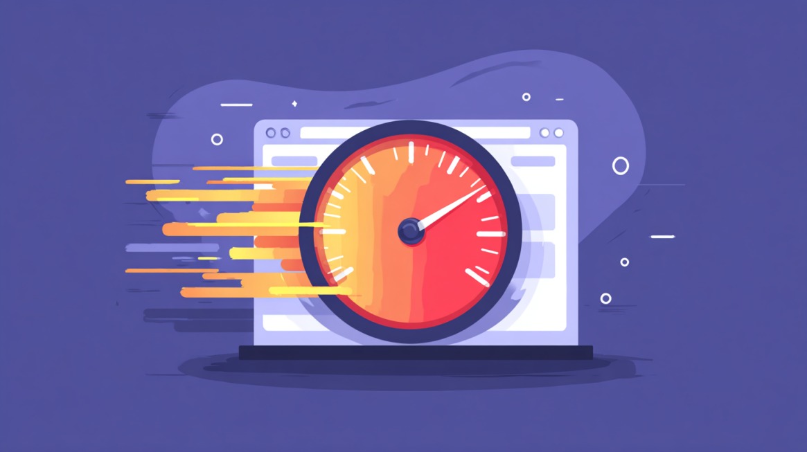 Ilustracija ekrana sa brzinomerom koji simbolizuje ubrzano učitavanje sajta