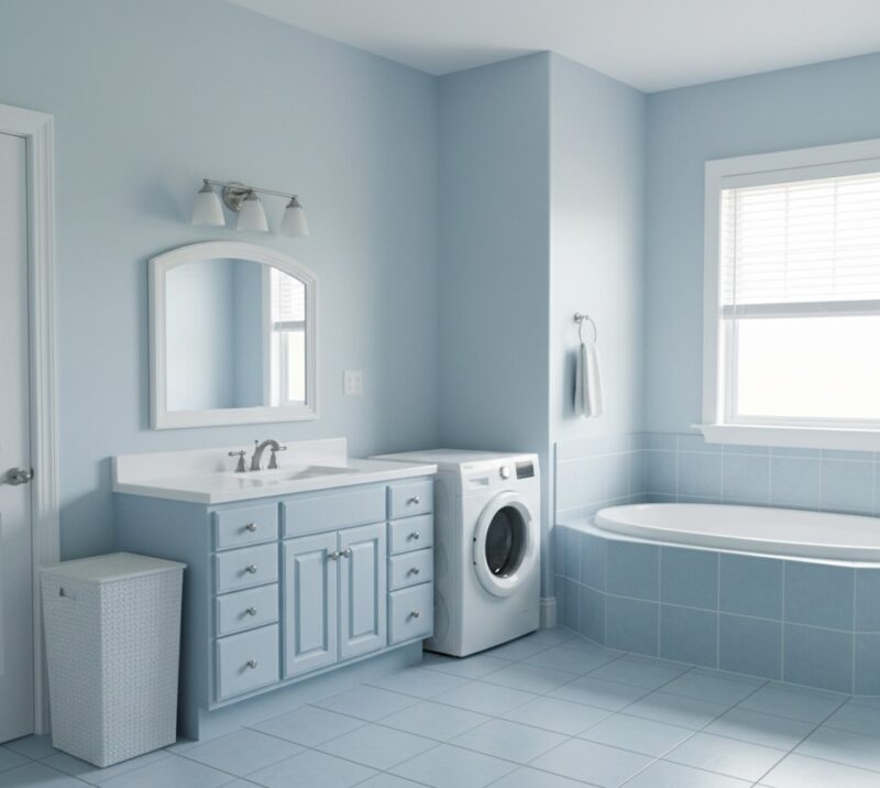 Klasično uređeno kupatilo u svetlo plavim tonovima