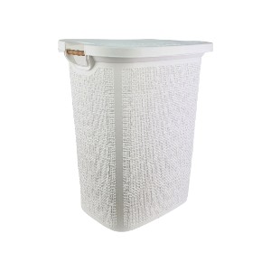 Korpa za prljav veš TUFFEX 60L-sa drvenim rukohvatima-BELA