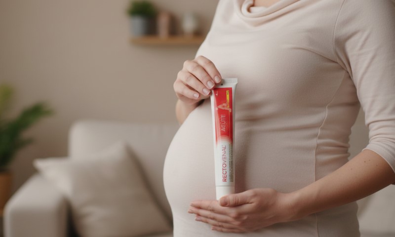 Trudnica drži Rectovenal acute gel za hemoroide u rukama